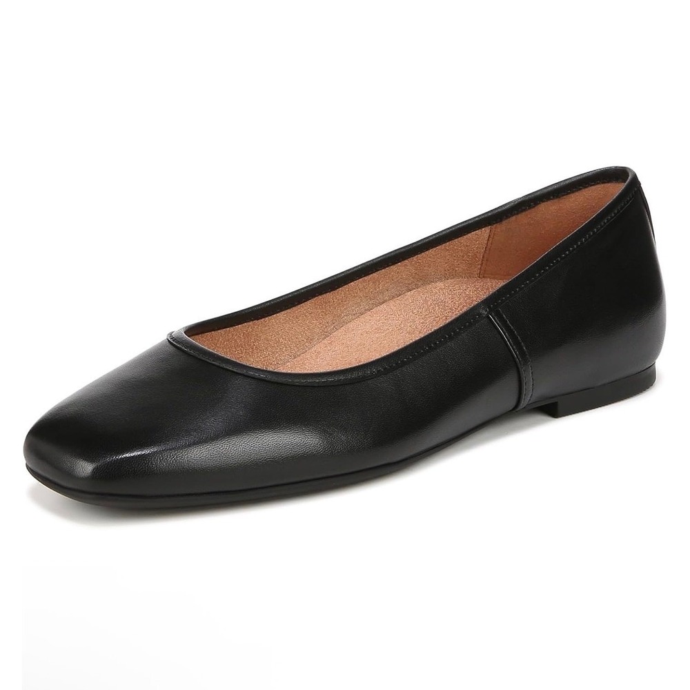 Vionic Orinda Black Leather Square Toe Ballet Flats Orthotic Comfort Size 8